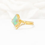 Kite Cut Fire Opal Chevron Bridal Ring Set - Rose-Gold