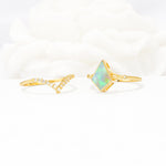 Kite Cut Fire Opal Chevron Bridal Ring Set - White-Gold