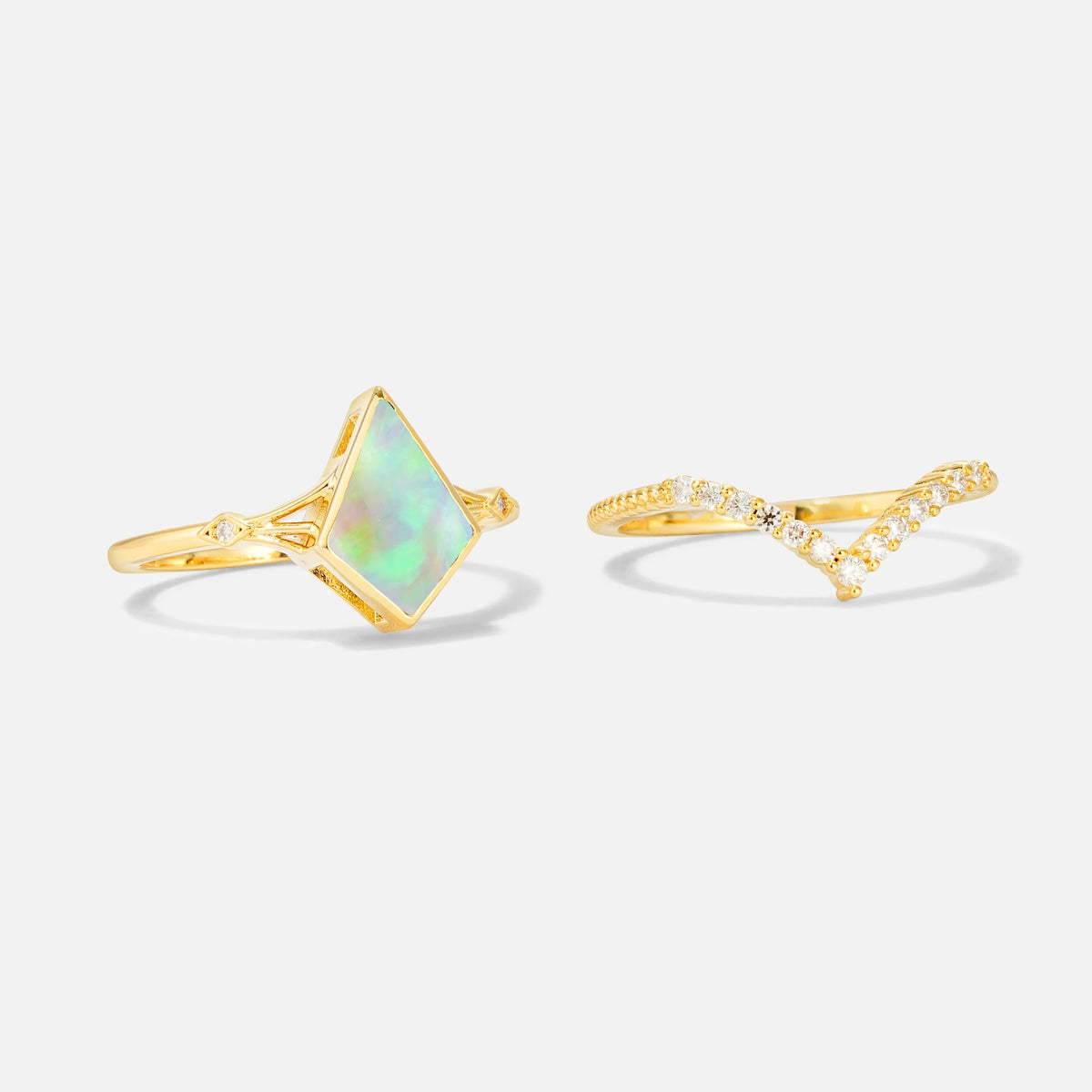 Kite Cut Fire Opal Chevron Bridal Ring Set - Additional view