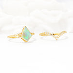 Kite Cut Fire Opal Chevron Bridal Ring Set - Additional view