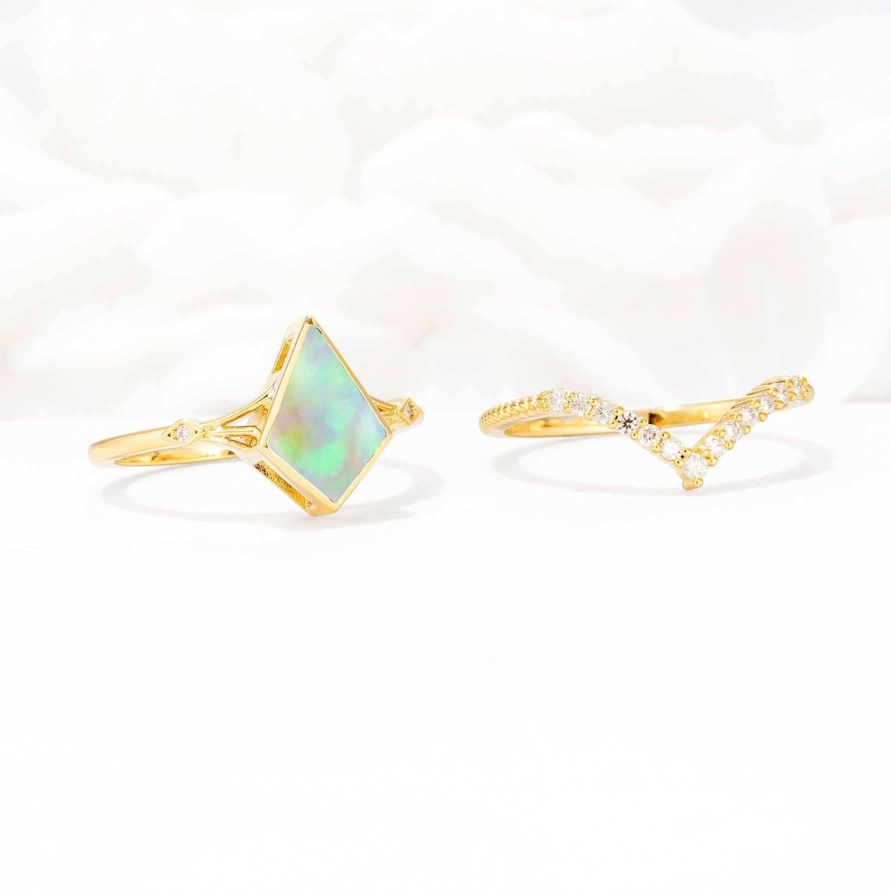 Kite Cut Fire Opal Chevron Bridal Ring Set - Additional view