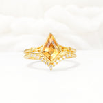 Kite Cut Citrine Chevron Bridal Ring Set - Yellow-Gold