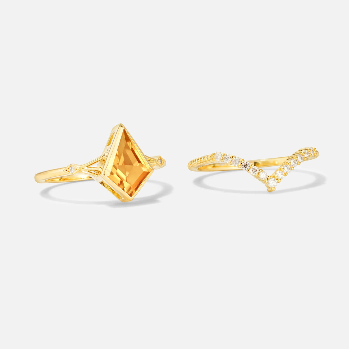 Kite Cut Citrine Chevron Bridal Ring Set - Additional view