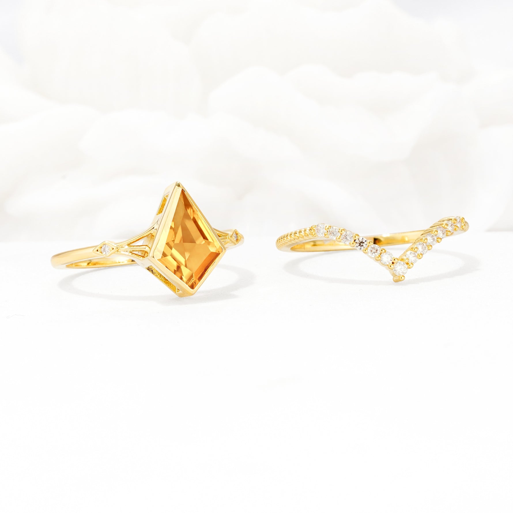 Kite Cut Citrine Chevron Bridal Ring Set - Additional view