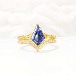 Kite Cut Tanzanite Chevron Bridal Ring Set - Yellow-Gold