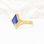 Kite Cut Tanzanite Chevron Bridal Ring Set - Rose-Gold