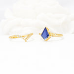 Kite Cut Tanzanite Chevron Bridal Ring Set - White-Gold