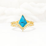 Kite Cut Turquoise Chevron Bridal Ring Set - Yellow-Gold