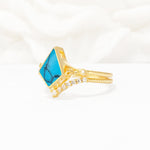 Kite Cut Turquoise Chevron Bridal Ring Set - Rose-Gold