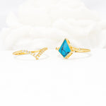 Kite Cut Turquoise Chevron Bridal Ring Set - White-Gold
