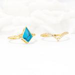 Kite Cut Turquoise Chevron Bridal Ring Set - Additional view