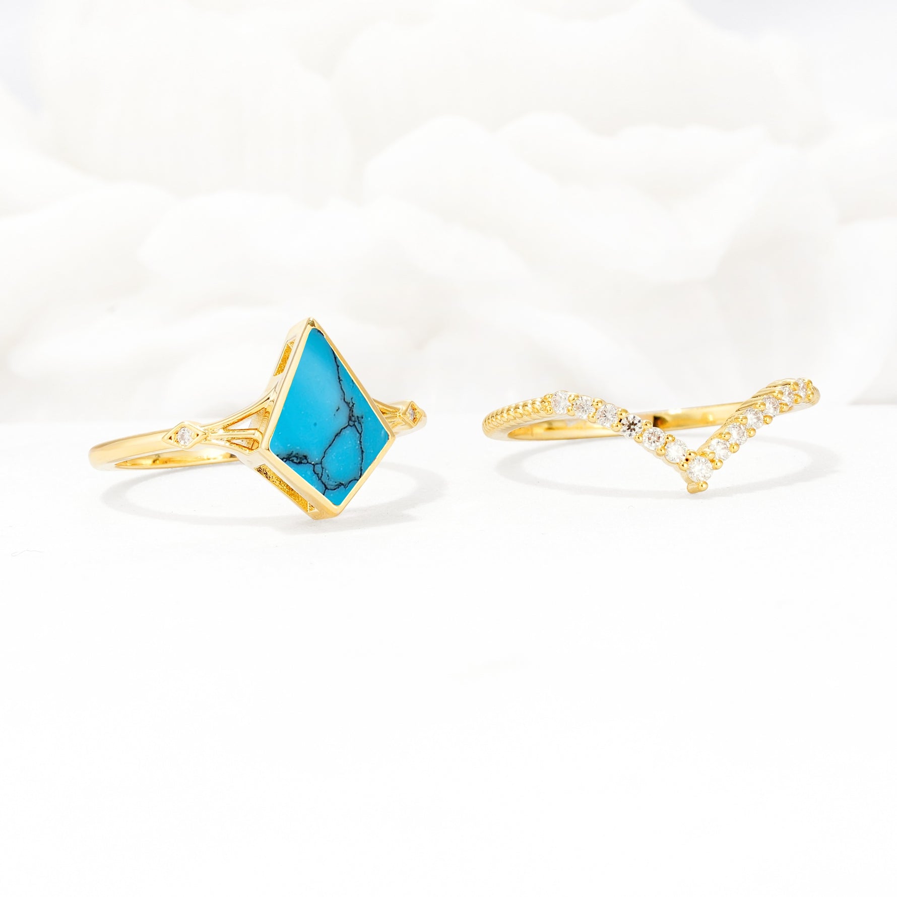 Kite Cut Turquoise Chevron Bridal Ring Set - Additional view
