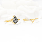 Kite Cut Black Rutilated Quartz Chevron Bridal Ring Set - Additional view