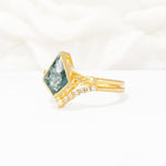 Kite Cut Moss Agate Chevron Bridal Ring Set - Rose-Gold