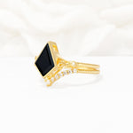 Kite Cut Black Onyx Chevron Bridal Ring Set - Rose-Gold