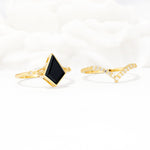 Kite Cut Black Onyx Chevron Bridal Ring Set - Additional view