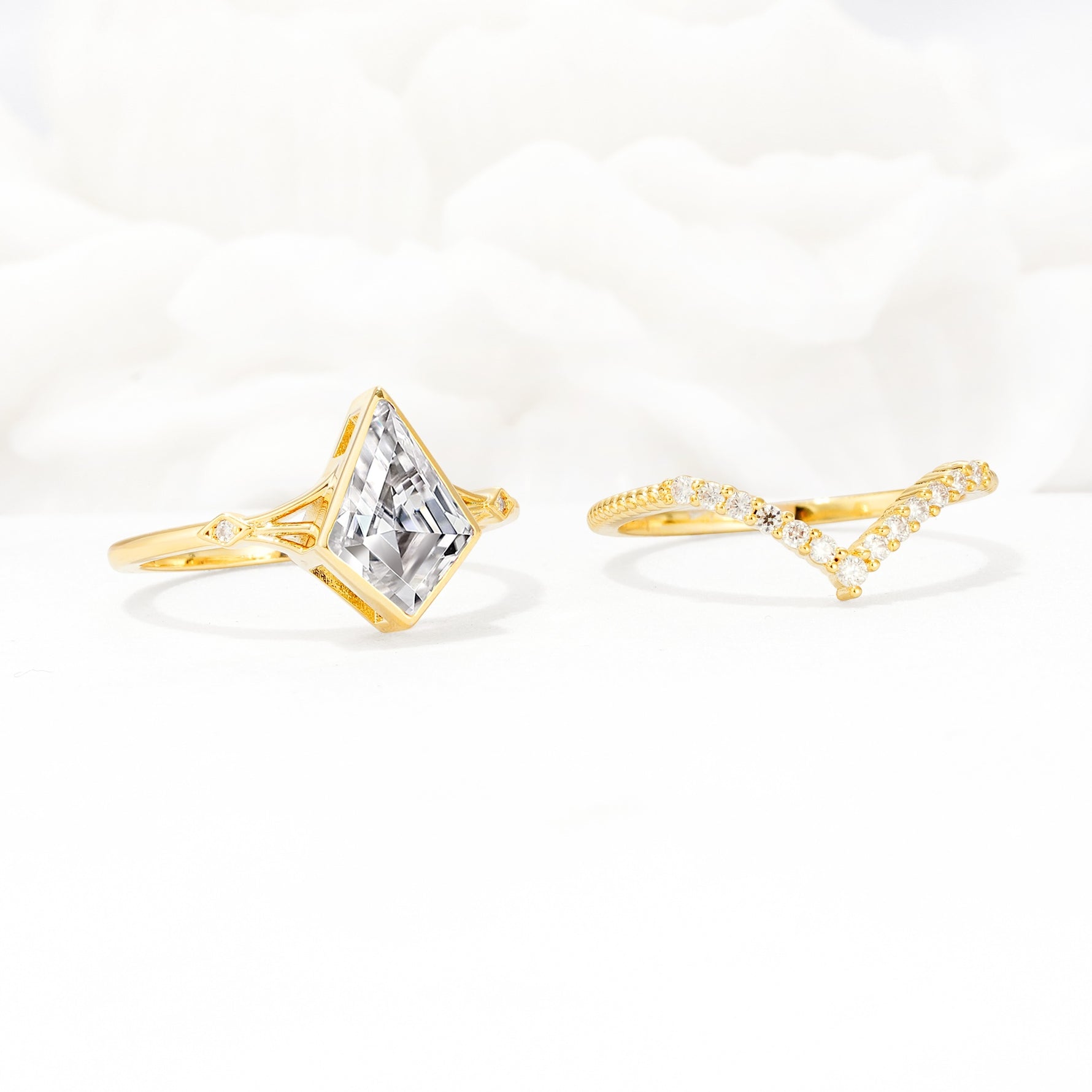 Kite Cut Lab Diamond Chevron Bridal Ring Set - Additional view