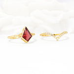 Kite Cut Garnet Chevron Bridal Ring Set - Additional view