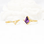 Kite Cut Amethyst Chevron Bridal Ring Set - White-Gold