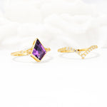 Kite Cut Amethyst Chevron Bridal Ring Set - Additional view
