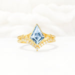 Kite Cut Aquamarine Chevron Bridal Ring Set - Yellow-Gold