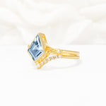Kite Cut Aquamarine Chevron Bridal Ring Set - Rose-Gold