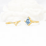 Kite Cut Aquamarine Chevron Bridal Ring Set - White-Gold