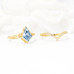 Kite Cut Aquamarine Chevron Bridal Ring Set - Additional view