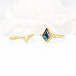 Kite Cut Alexandrite Chevron Bridal Ring Set - White-Gold