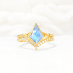 Kite Cut Moonstone Chevron Bridal Ring Set - Yellow-Gold