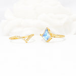 Kite Cut Moonstone Chevron Bridal Ring Set - White-Gold