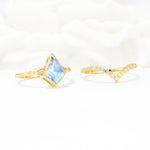 Kite Cut Moonstone Chevron Bridal Ring Set - Additional view