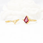 Kite Cut Ruby Chevron Bridal Ring Set - White-Gold