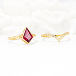 Kite Cut Ruby Chevron Bridal Ring Set - Additional view
