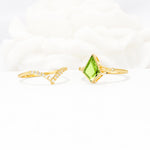 Kite Cut Peridot Chevron Bridal Ring Set - White-Gold