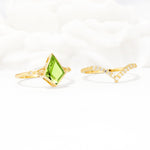 Kite Cut Peridot Chevron Bridal Ring Set - Additional view