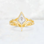Kite Cut Moissanite Nature-Inspired Bridal Ring Set - Yellow-Gold