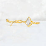 Kite Cut Moissanite Nature-Inspired Bridal Ring Set - White-Gold