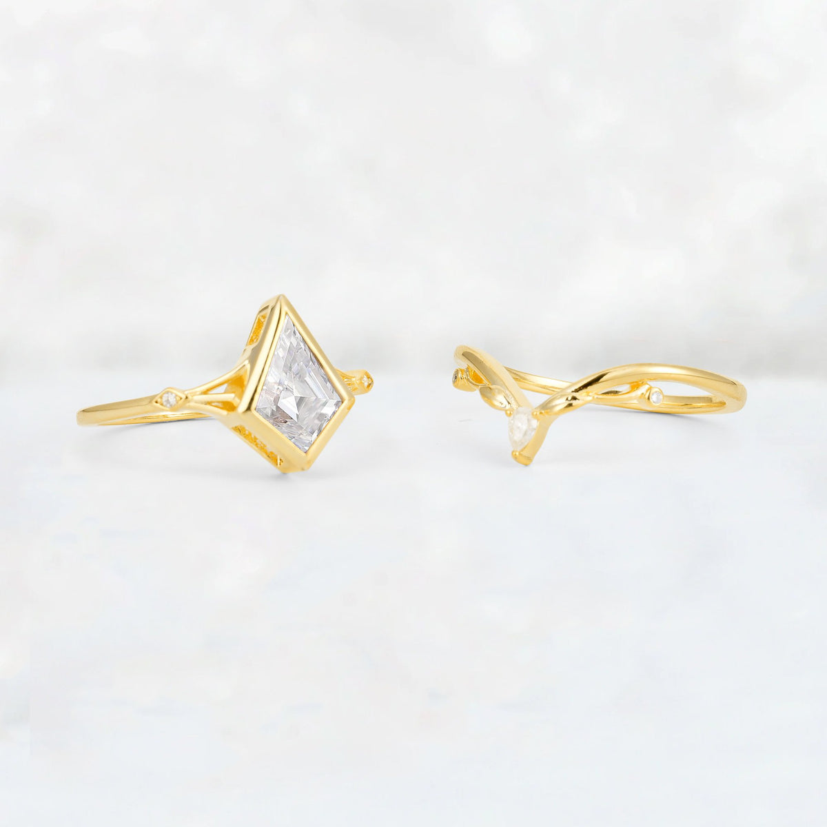 Kite Cut Moissanite Nature-Inspired Bridal Ring Set - Additional view