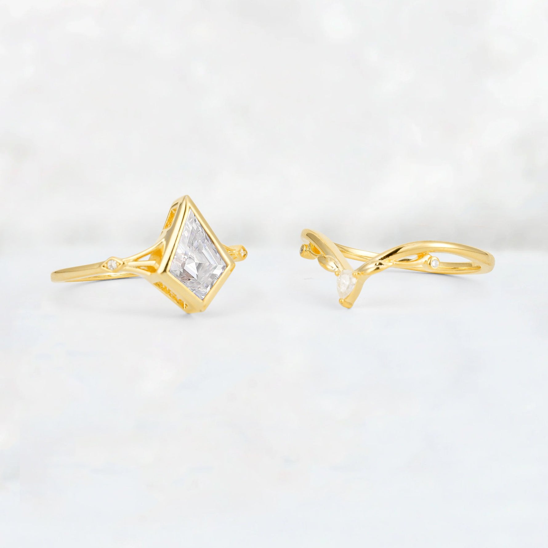 Kite Cut Moissanite Nature-Inspired Bridal Ring Set - Additional view