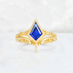 Kite Cut Sapphire Nature-Inspired Bridal Ring Set - Yellow-Gold