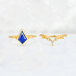 Kite Cut Sapphire Nature-Inspired Bridal Ring Set - Rose-Gold