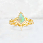 Kite Cut Fire Opal Nature-Inspired Bridal Ring Set - Yellow-Gold