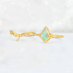 Kite Cut Fire Opal Nature-Inspired Bridal Ring Set - White-Gold