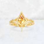 Kite Cut Citrine Nature-Inspired Bridal Ring Set - Yellow-Gold