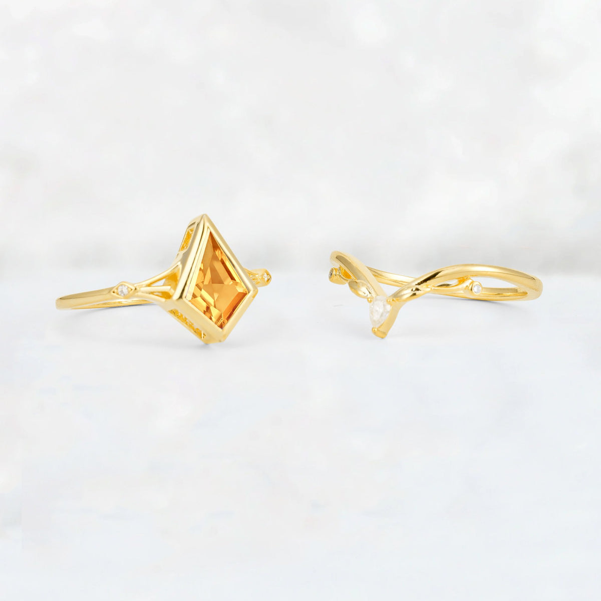 Kite Cut Citrine Nature-Inspired Bridal Ring Set - Additional view