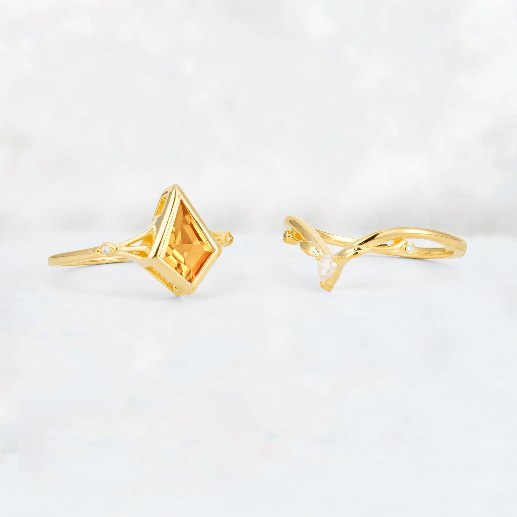 Kite Cut Citrine Nature-Inspired Bridal Ring Set - Additional view