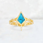 Kite Cut Turquoise Nature-Inspired Bridal Ring Set - Yellow-Gold