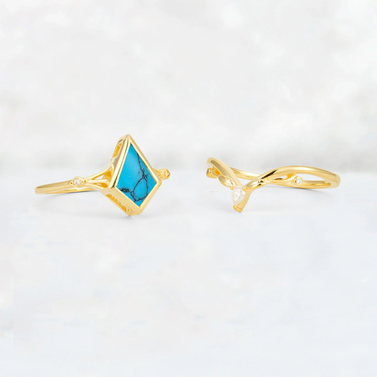 Kite Cut Turquoise Nature-Inspired Bridal Ring Set - Additional view