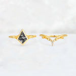 Kite Cut Black Rutilated Quartz Nature-Inspired Bridal Ring Set - Rose-Gold